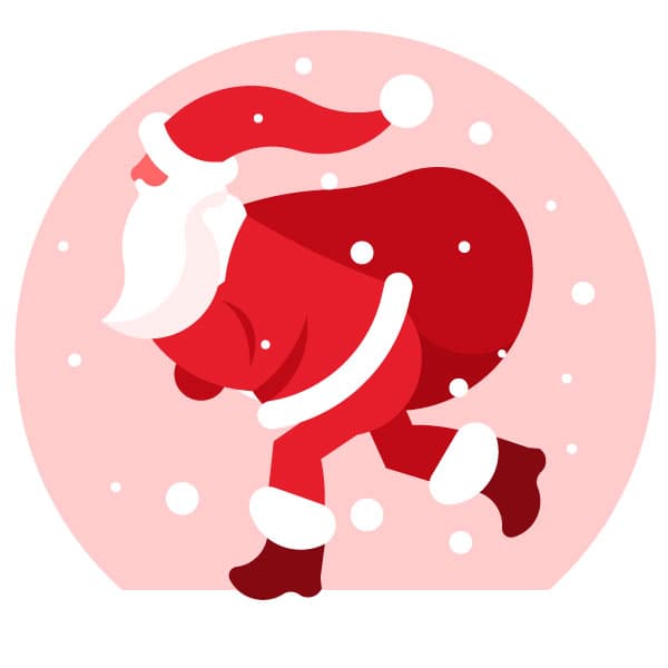 Papai Noel correndo com um saco