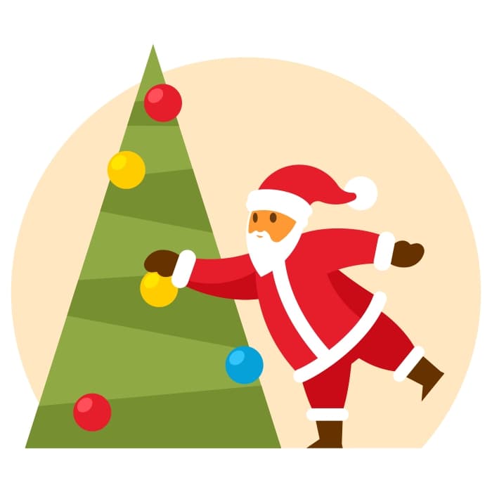 Papai Noel que decora uma árvore de abeto