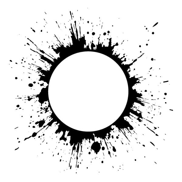 Círculo branco com fundo de respingos de tinta