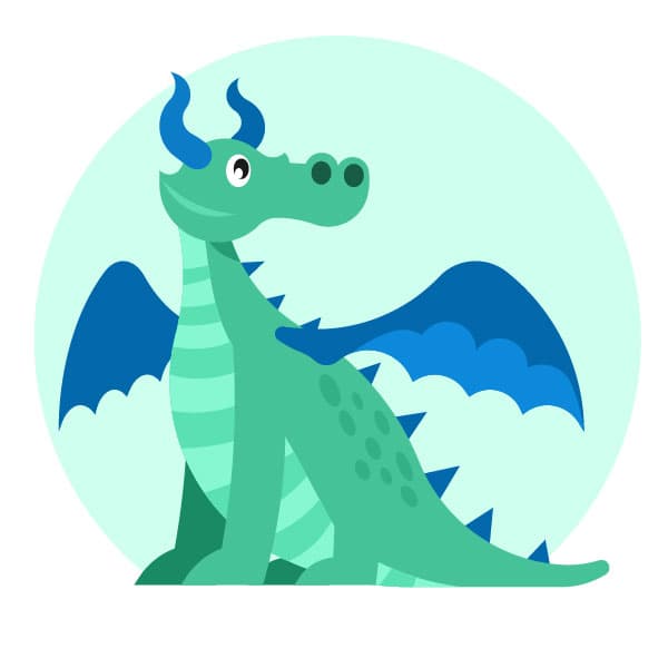 Dragão verde com asas azuis
