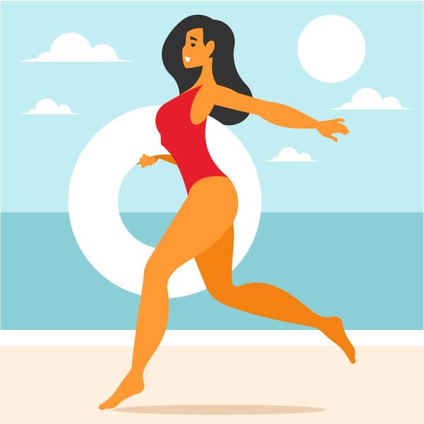 Happy woman running on the beach