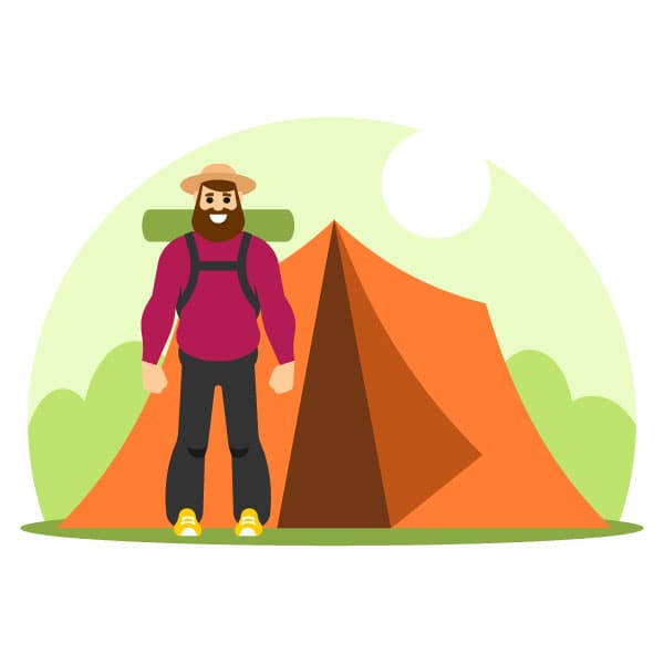 Turista davanti alla tenda