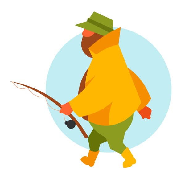 Pescatore con una canna da pesca