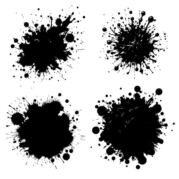 Black ink splatter on white background