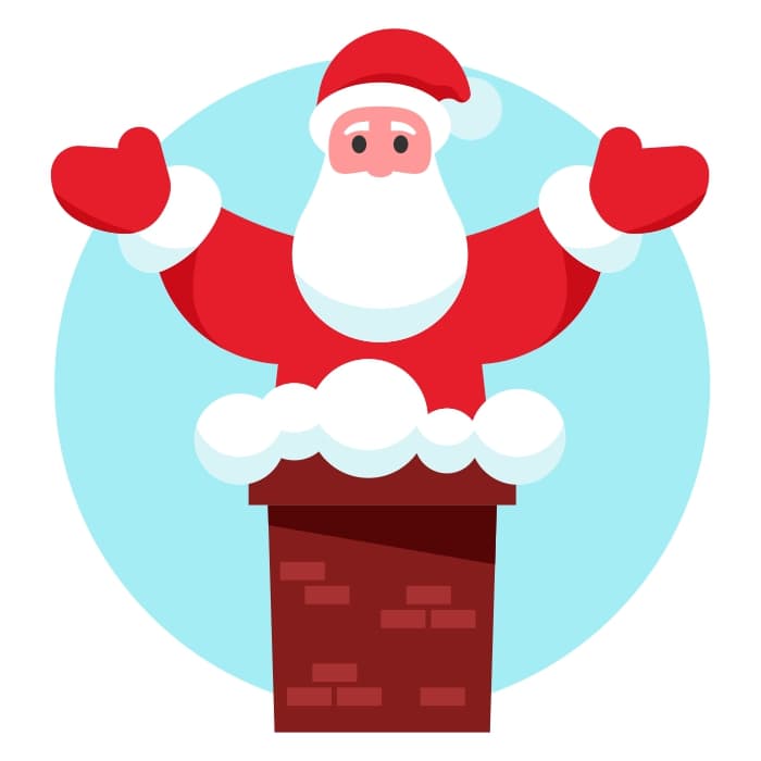 Papai Noel saindo de uma chaminé