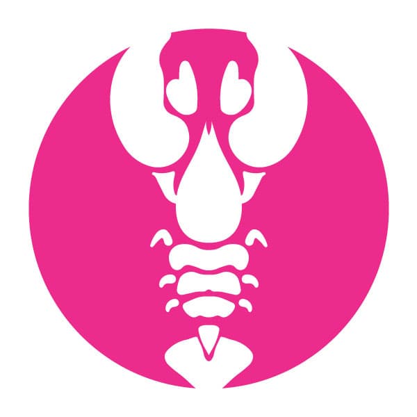 A crab inside pink circle logotype