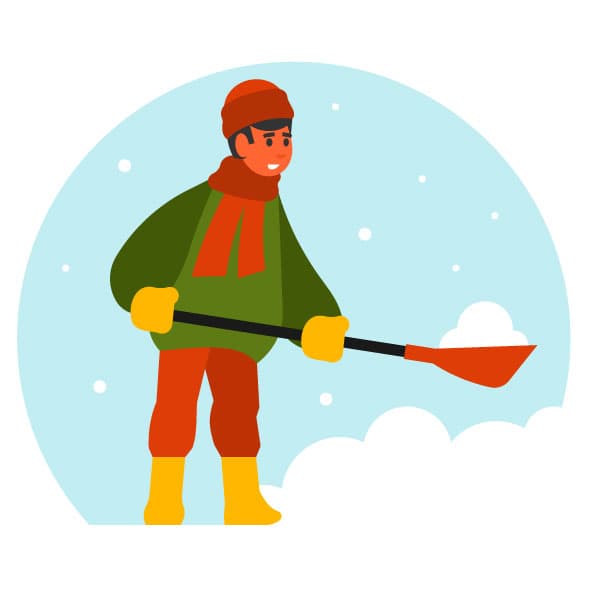 Um homem está limpando a neve com uma pá