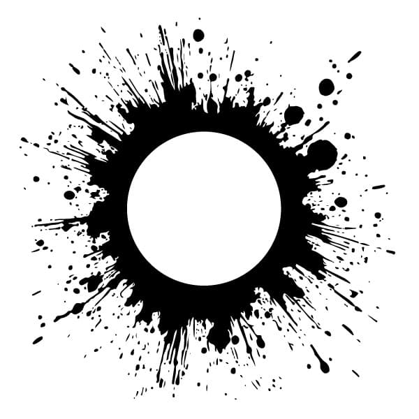 Black ink splatter with transparent circle inside