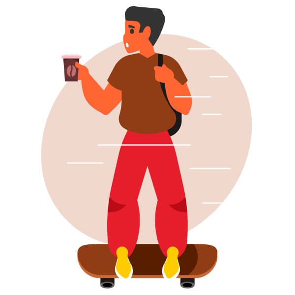 Skateboarder with a takeaway coffee