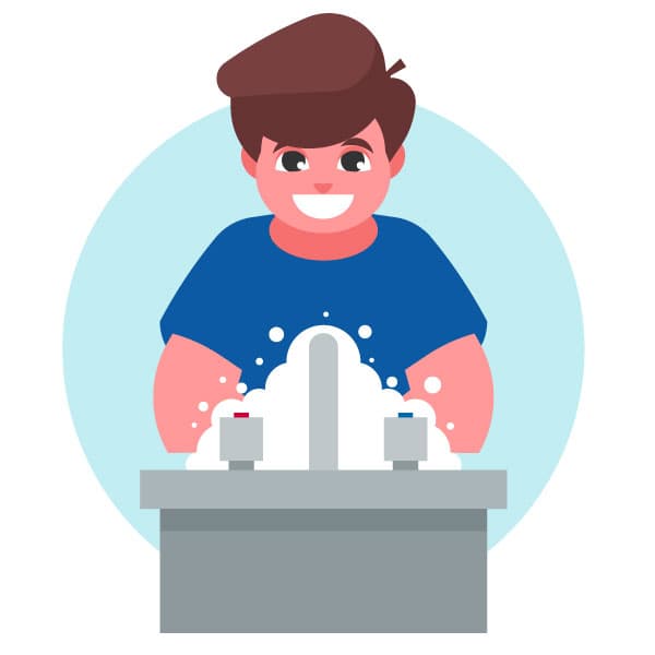 Teenager washes hands