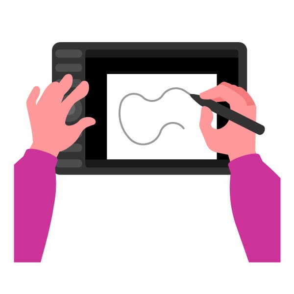 El artista está usando una tableta gráfica