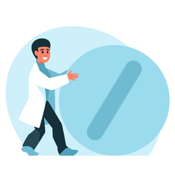 Farmacéutico con una pastilla