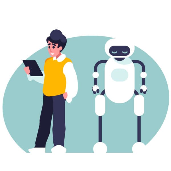 Programador y un robot de IA